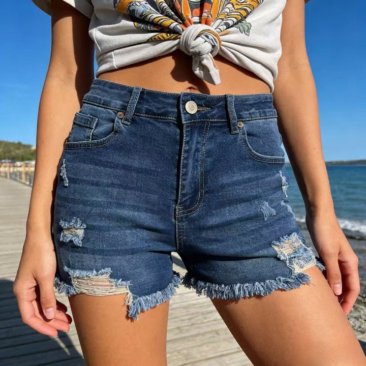 Damen Destroyed Denim-Shorts mit fransigem Saum und stylischen Rissdetails Drune