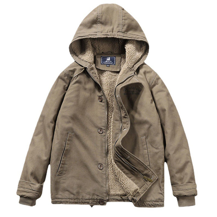 Herren Kapuzenjacke im Vintage-Worker-Stil mit Sherpa‑Futter Drune