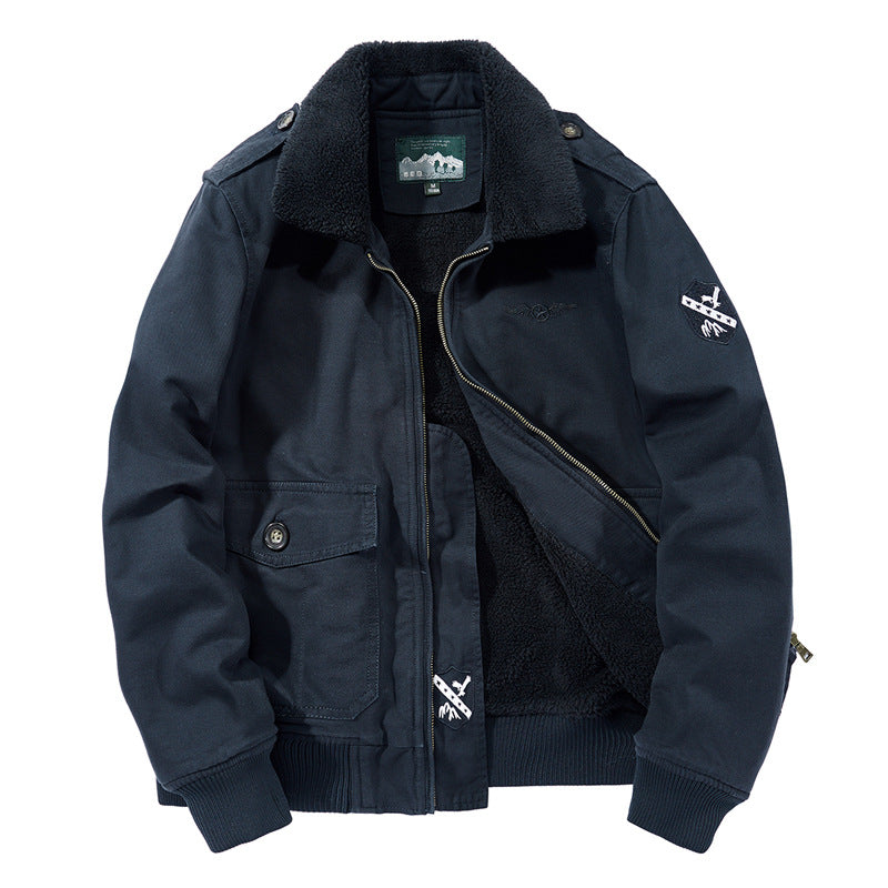 Herren nan Canvas-Pilotjacke mit Sherpa-Kragen, gesteppter Innenlage und Ärmel-Reißverschlusstasche Drune