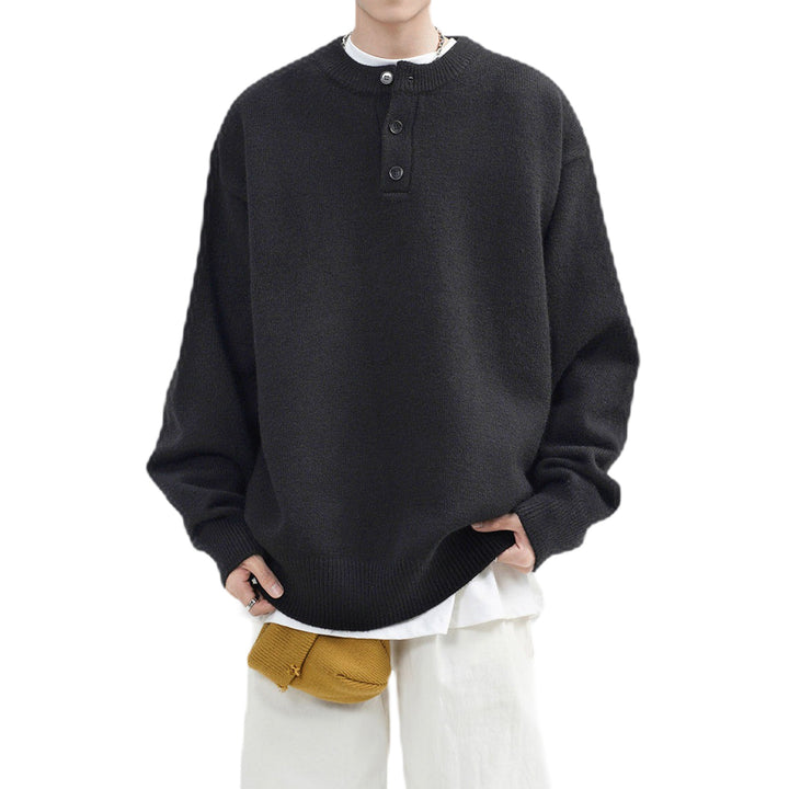 Herren Lässiger Grobstrickpullover mit Knopfleiste Drune