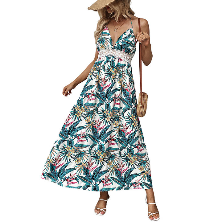Damen Maxi-Kleid mit tiefem V-Ausschnitt und bezaubernden Blumendetails Drune