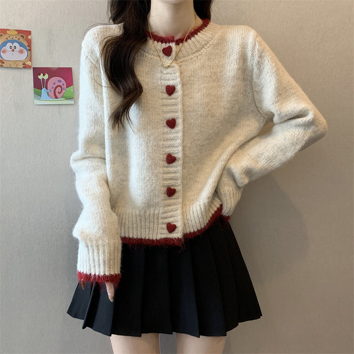 Damen Strickjacke mit Herzknöpfen Drune