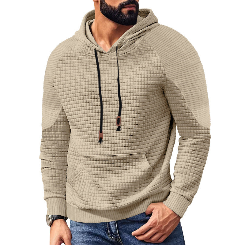 Herren nan Kapuzenpullover mit quadratischer Struktur, Raglanärmeln und Kängurutasche Drune