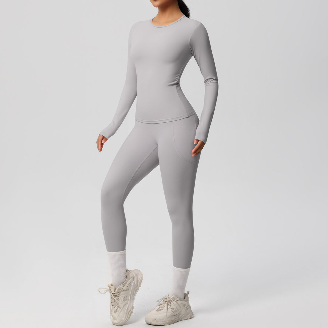 Damen Fitness-Oberteil und Hochbund-Leggings Set mit feuchtigkeitsableitender Technologie und ergonomischer Passform Drune
