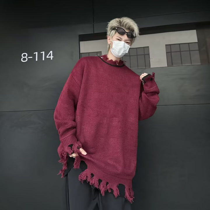 Unisex Lässiger Grobstrickpullover mit Fransen Drune