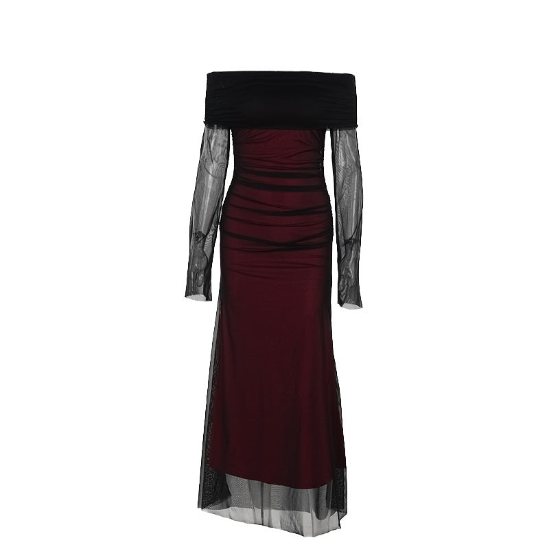 Damen Elegantes Off-Shoulder Maxikleid mit raffiniertem Rüschendesign Drune