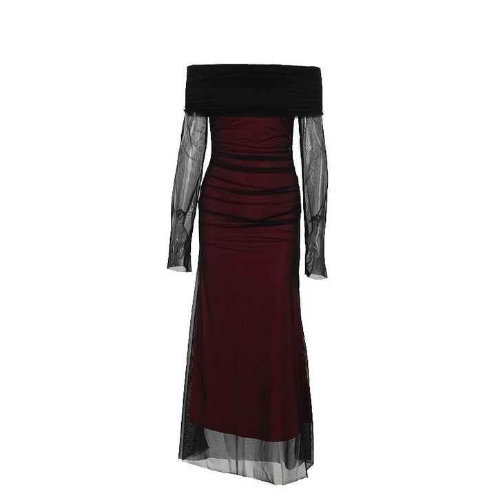 Damen Elegantes Off-Shoulder Maxikleid mit raffiniertem Rüschendesign Drune
