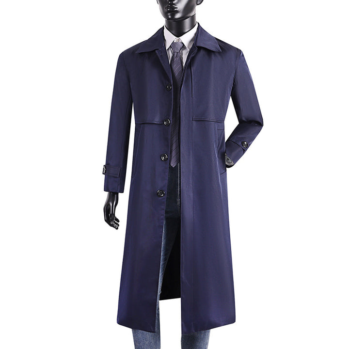 Herren langer Trenchcoat mit verdeckter Knopfleiste und wasserabweisender Ausstattung Drune