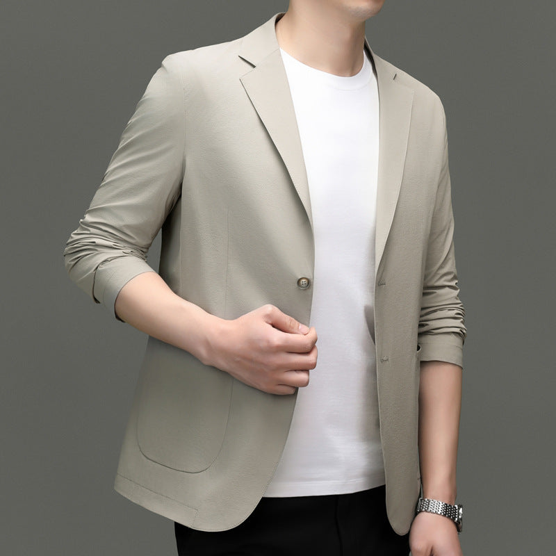 Herren eleganter Freizeitblazer aus atmungsaktivem Gewebe mit modischem Stehkragen Drune