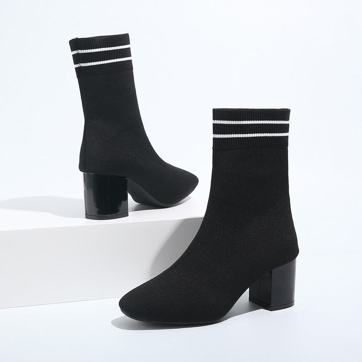 Damen Strumpfstiefeletten mit Blockabsatz Drune