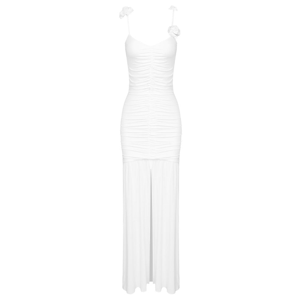 Damen Wickelkleid mit raffinierten Falten und verspielt Blumendetails Drune
