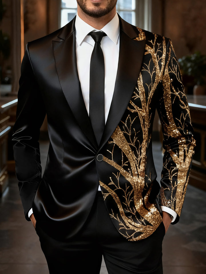 Herren Smoking-Sakko mit Gold-Paillettenbesatz und taillierter Satin-Optik Drune