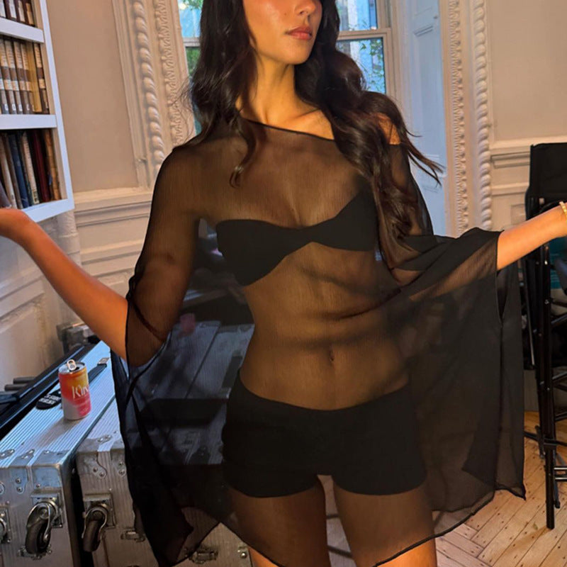 Damen Chiffon Überwurf mit eleganten Ärmelausschnitten Drune