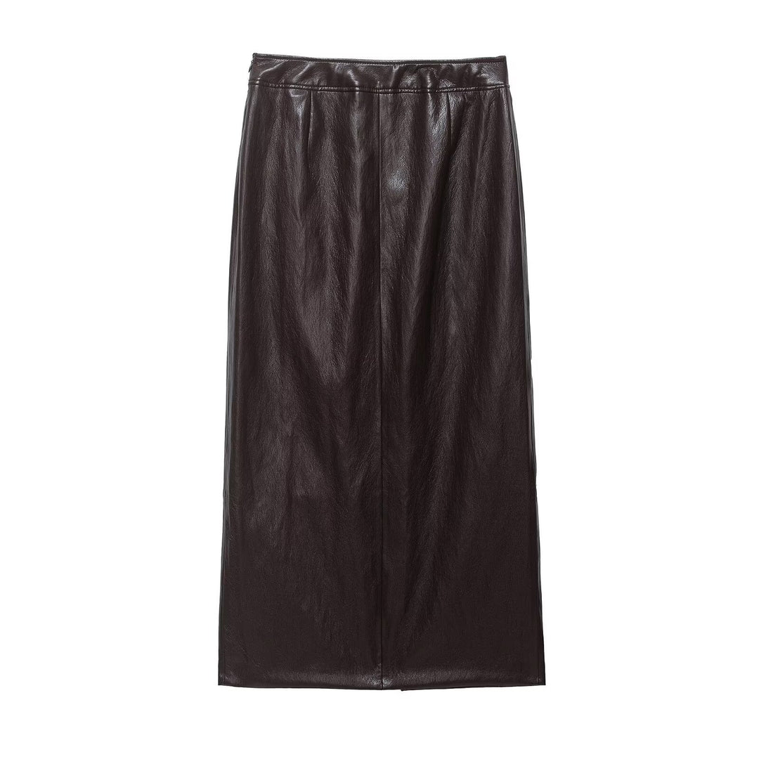 Damen Midi-Lederrock mit geradem Schnitt und seitlichem Reißverschluss Drune