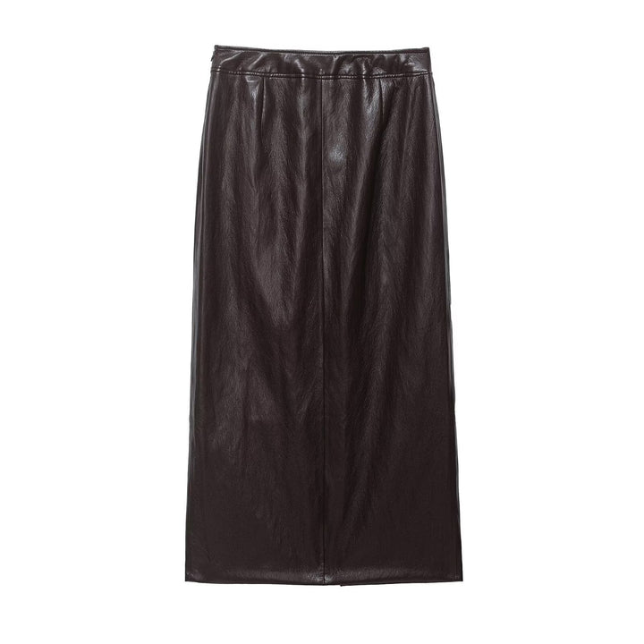 Damen Midi-Lederrock mit geradem Schnitt und seitlichem Reißverschluss Drune