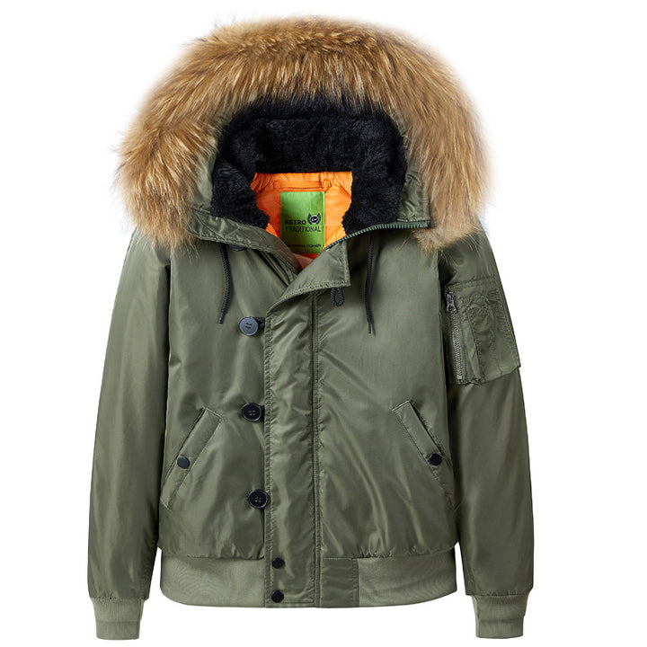Herren  schwerer isolierter Pilotenparka-Jacke mit abnehmbarem Kunstfellkragen und sherpa-gefüttertem Innenraum Drune