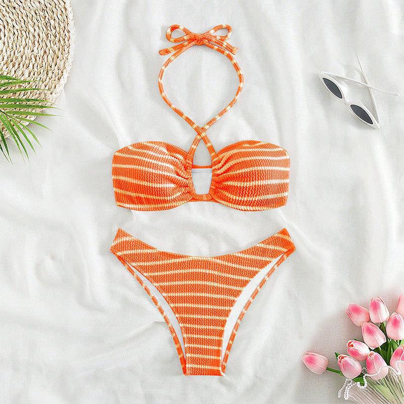 Damen Bandeau-Bikini mit stilvollem Streifendesign Drune