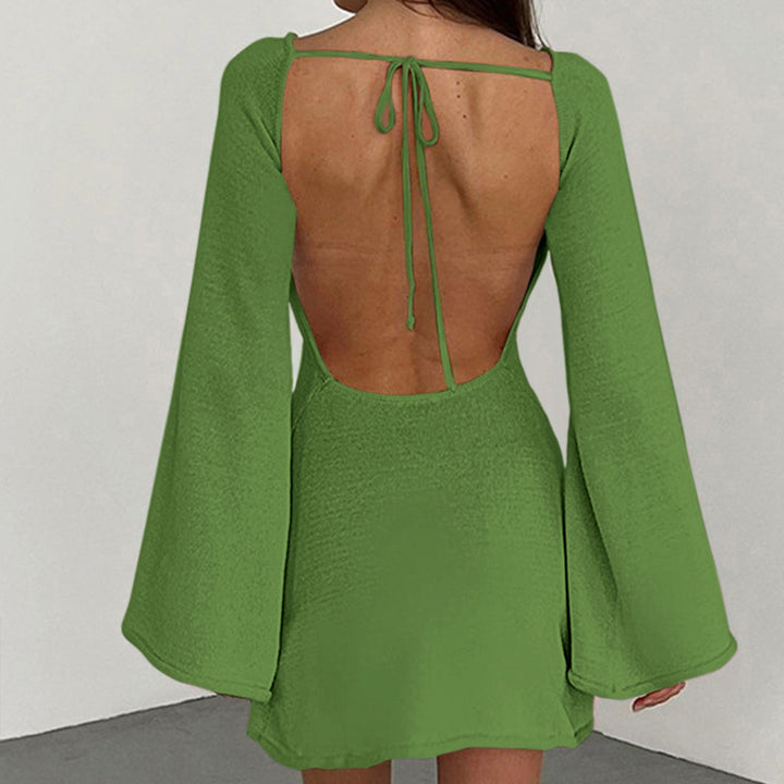 Damen lässiges Strickkleid mit weiten Ärmeln und Rundhalsausschnitt Drune