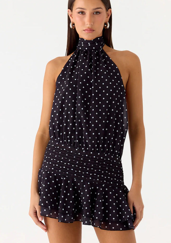 Damen Neckholder Minikleid mit Rüschensaum und gepolstertem Oberteil Drune