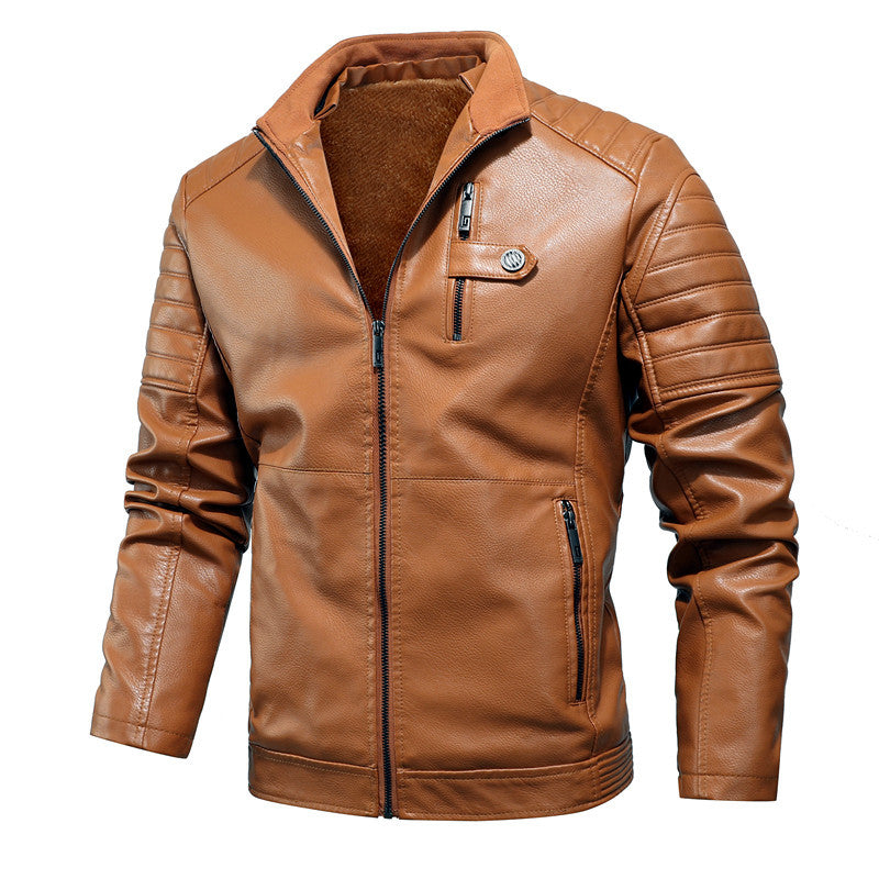Herren Bikerinspirierte Kunstlederjacke mit gesteppten Ärmeln und Teddyfutter Drune