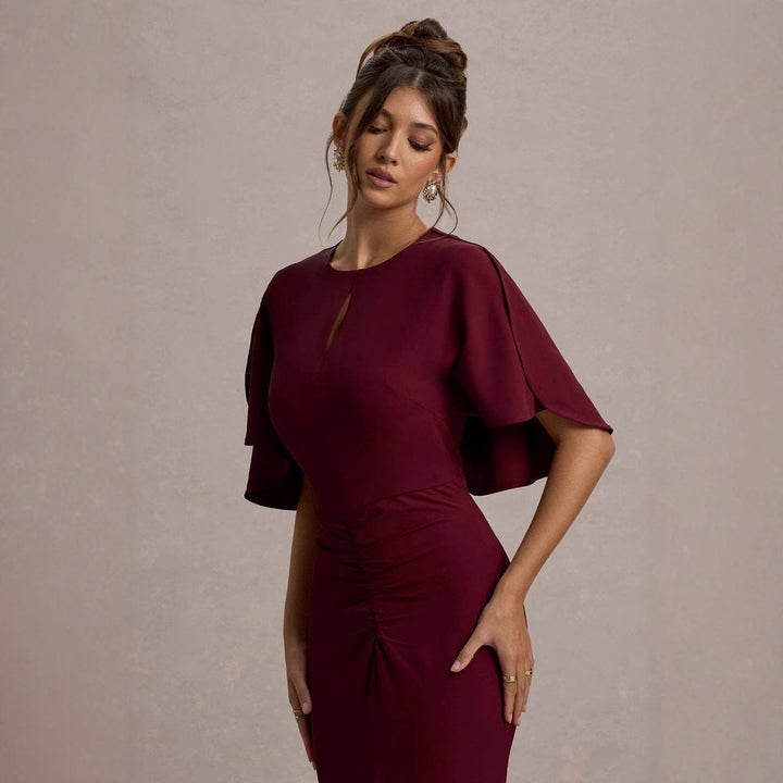 Damen Elegantes Abendkleid mit voluminösen Ärmeln und raffiniertem Wickeldetail Drune