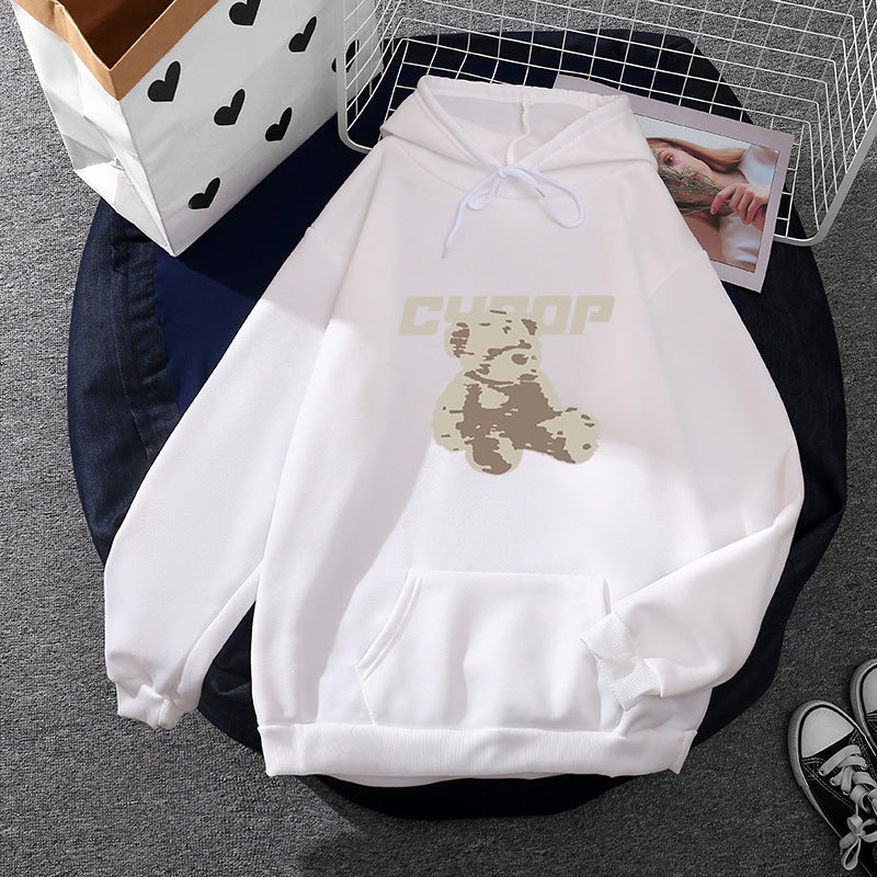 Damen nan Oversize-Kapuzenpullover mit Kängurutasche, vintage-inspirierter Teddy-Print und weichem French-Terry-Futter Drune