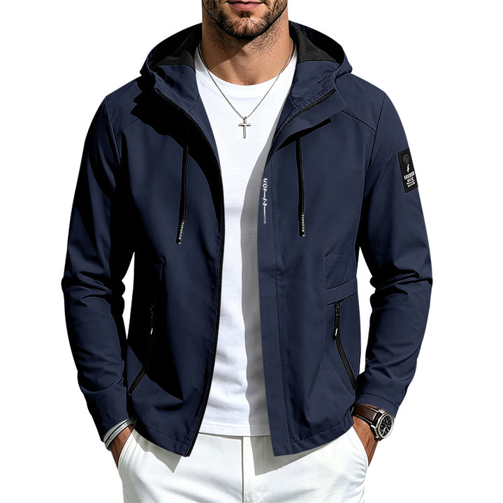 Herren Leichte Softshelljacke mit Kapuze wind- und wasserabweisend Reißverschlusstaschen Drune