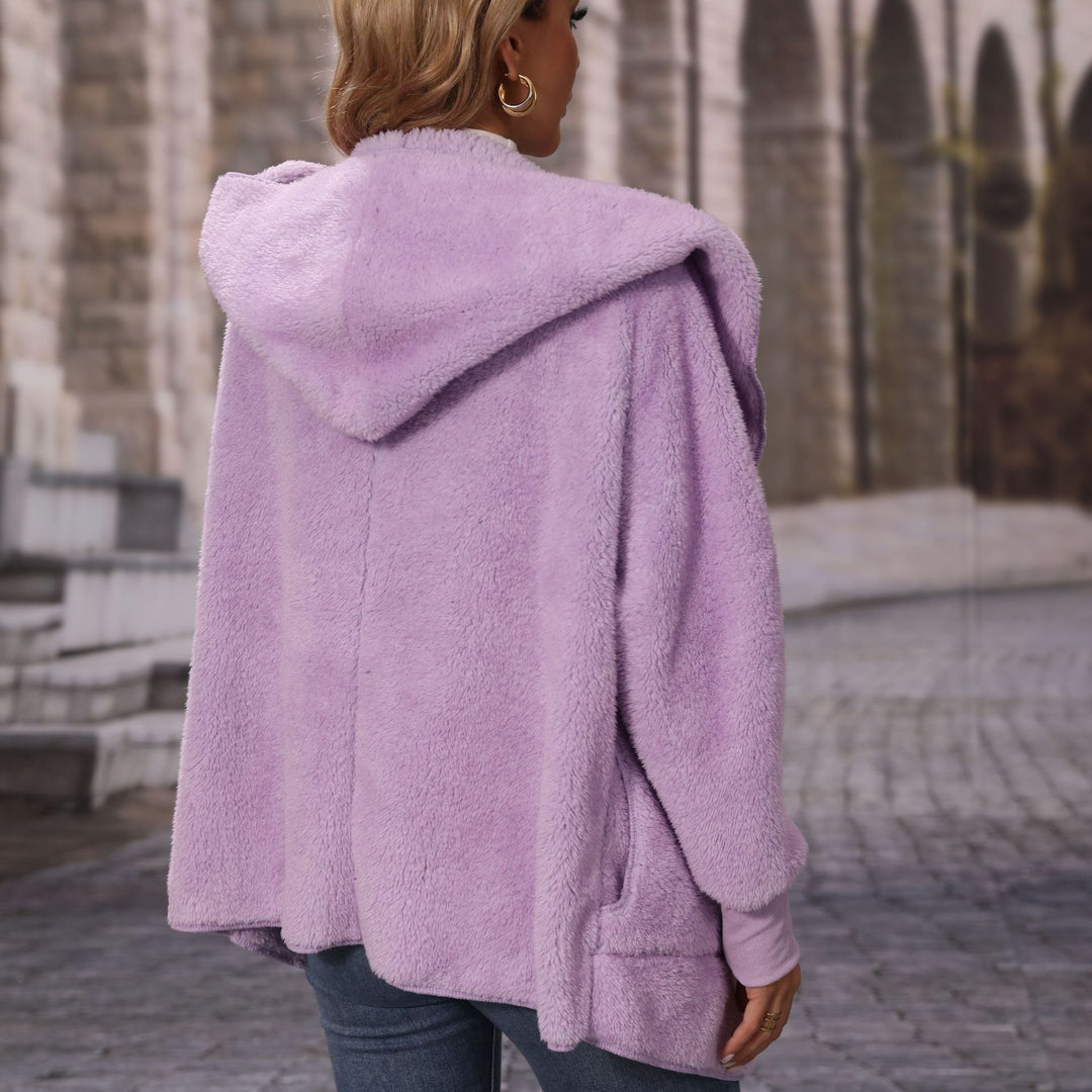 Damen Kuschelige Plüschjacke mit offenem Kragen Drune
