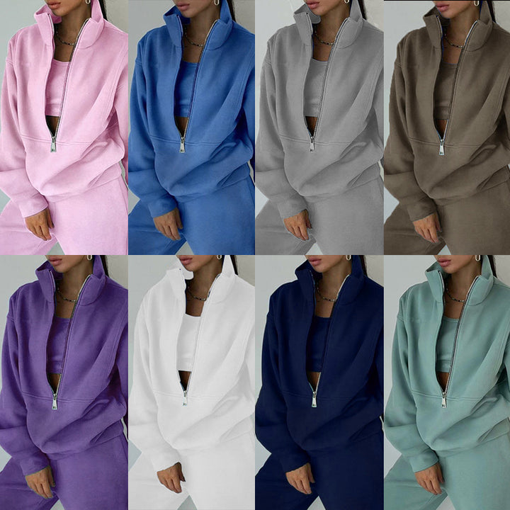 Damen nan Oversize Halbzip-Sweatshirt mit hohem Stehkragen und verdeckter Kängurutasche Drune