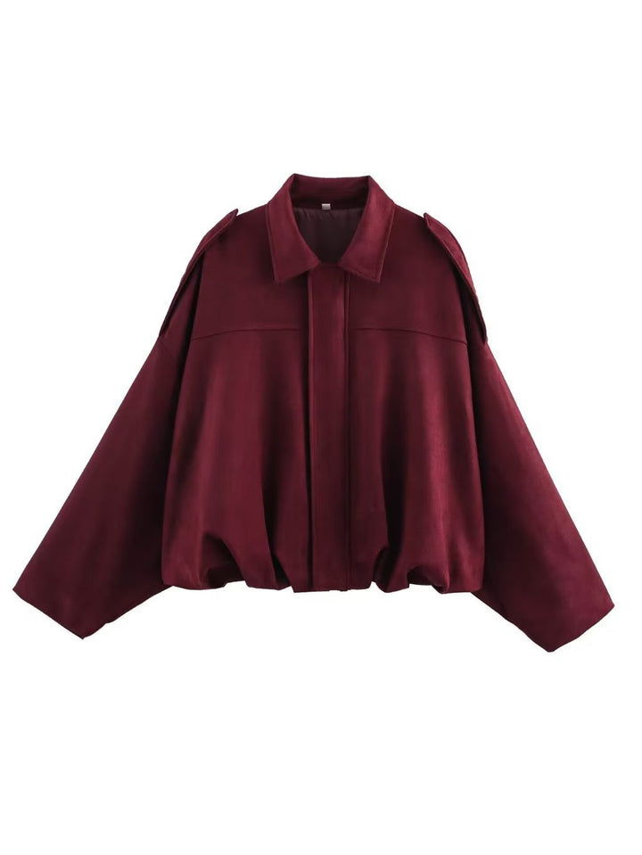 Damen Cropped Boxy‑Übergangsjacke im Wildlederlook mit Epauletten Drune