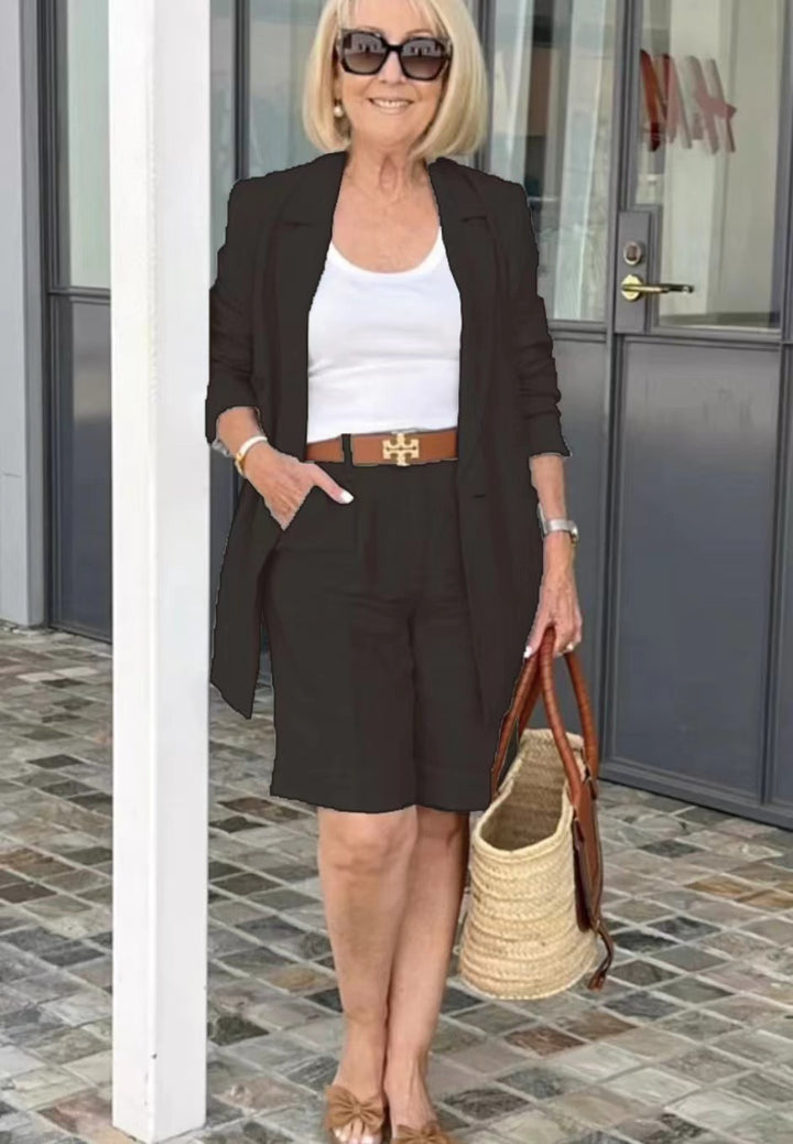 Damen elegantes Blazer-Shorts-Ensemble mit modischer Knopfdetail und hochwertigem Material Drune