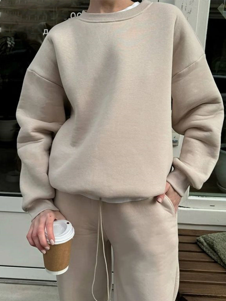 Damen Oversize-Sweatshirt und High-Waist Lounge-Jogginghose Set aus brushed Baumwollmix Drune