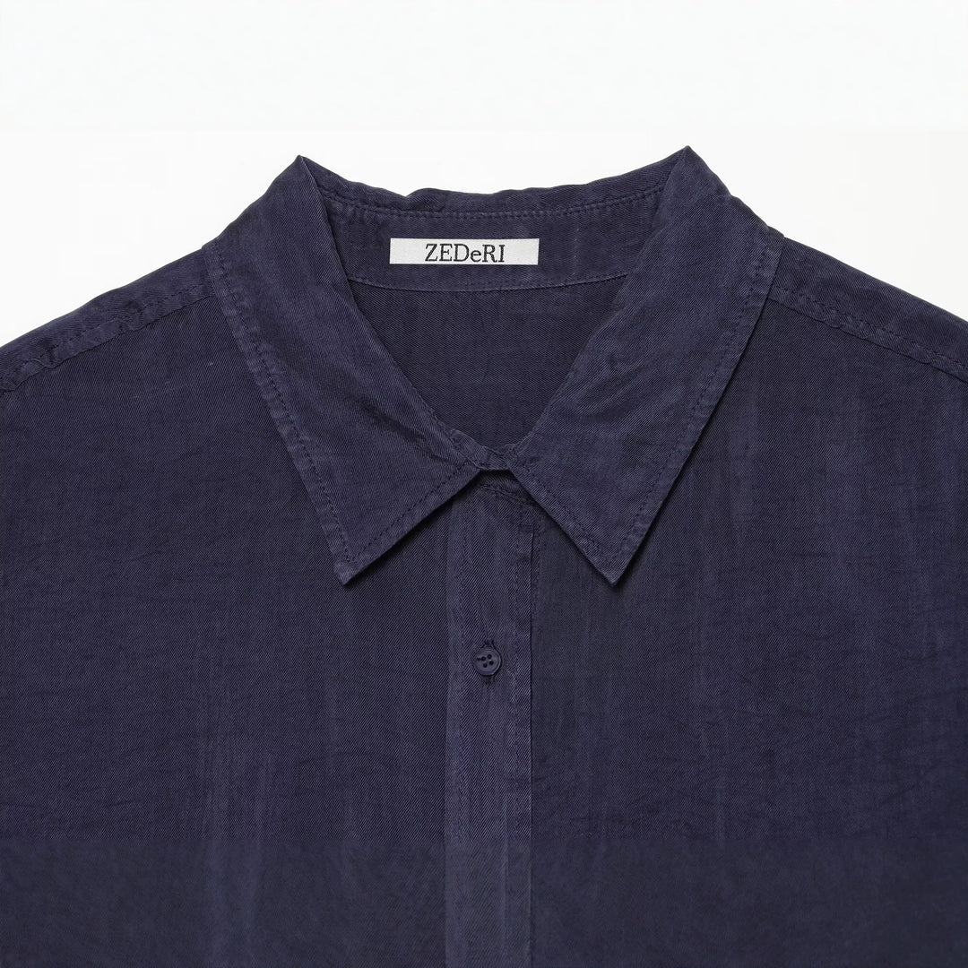 Damen Oversize Ärmellose Hemdbluse aus Leinenoptik mit durchgehender Knopfleiste Drune