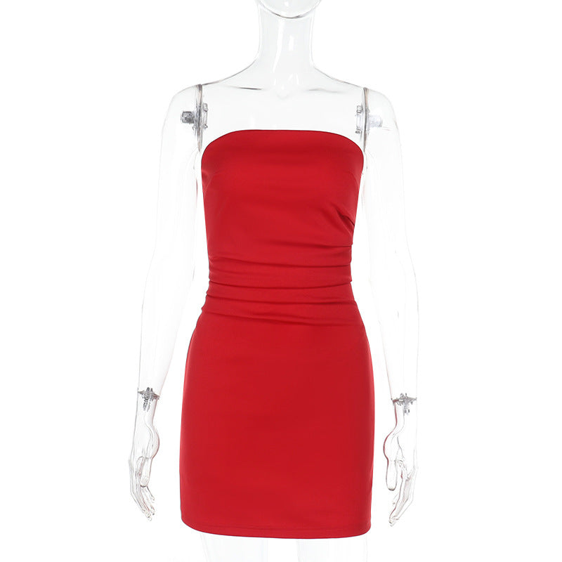 Damen ärmelloses Minikleid mit figurbetonendem Schnitt und eleganter Raffung Drune