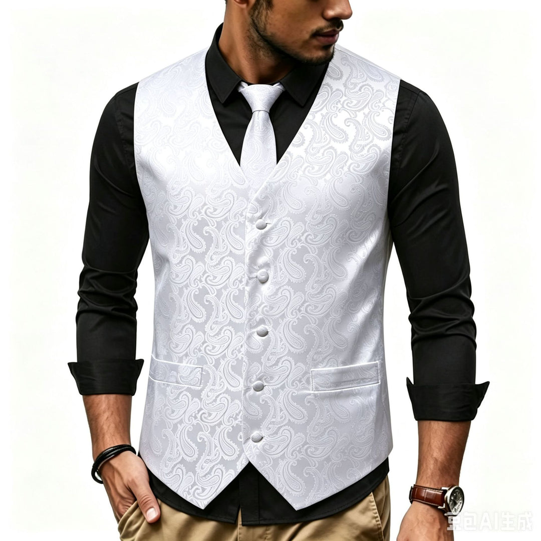Herren Satin-Jacquard-Weste mit Paisley-Muster und passender Krawatte Drune
