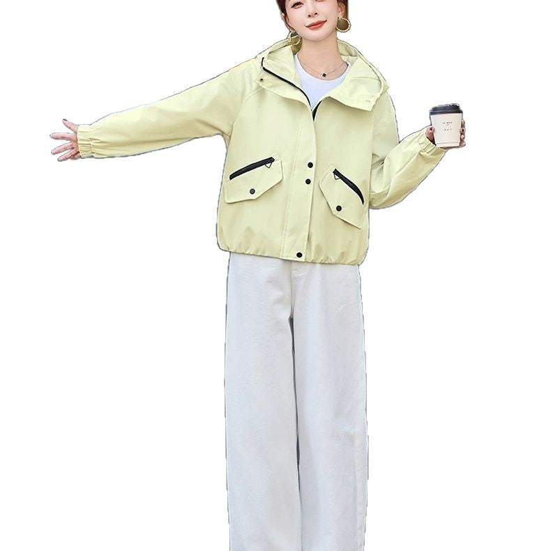 Damen modische Übergangsjacke mit verstellbarem Kapuzendesign und praktischen Taschen Drune