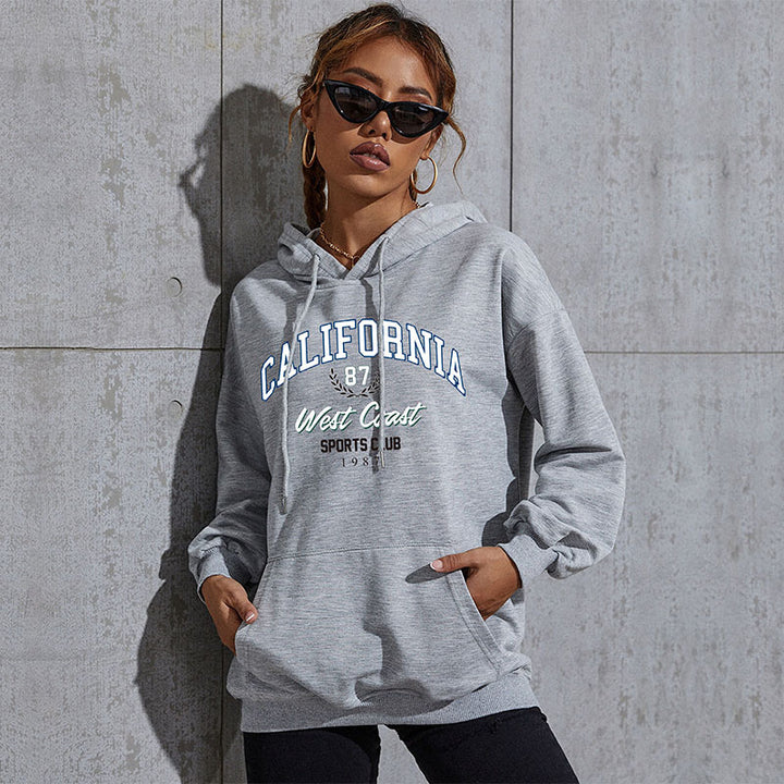 Damen Relaxed-Fit Hoodie mit Collegestyle-Frontprint und Kängurutasche Drune