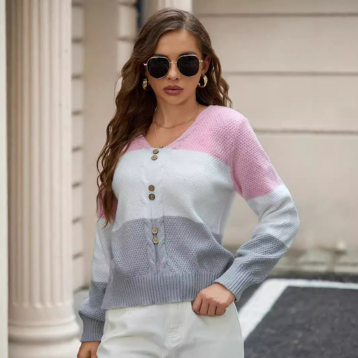 Damen modischer Strickpullover mit Knopfdetail und Farbverlauf Drune
