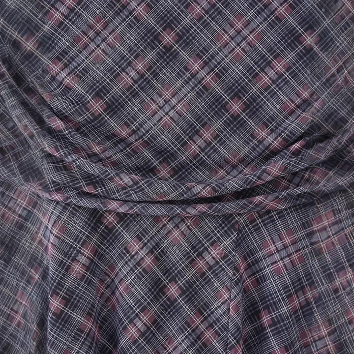 Damen nan asymmetrisches Midikleid mit Karomuster, geraffter Taille und schwingendem Stufenrock Drune