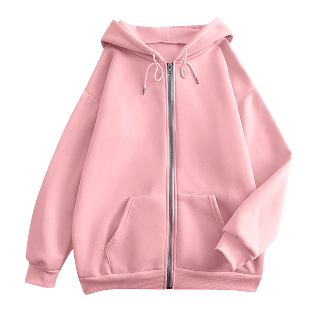 Damen nan extrabreite Zip-Kapuzenjacke mit weichem Fleecefutter, Kängurutaschen und gerippten Bündchen Drune