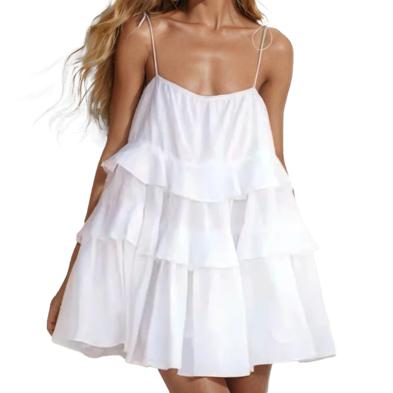 Damen Sommerkleid mit voluminösen Rüschendetails und schwingendem Saum Drune