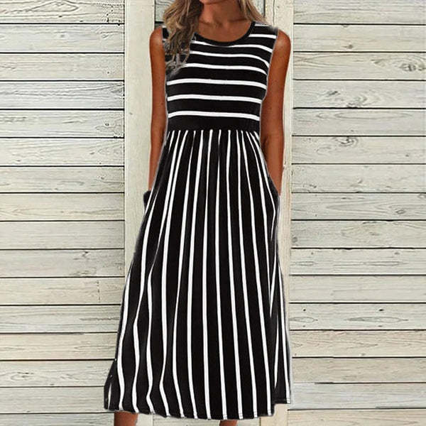 Damen Midikleid mit modernem Streifenmuster Drune