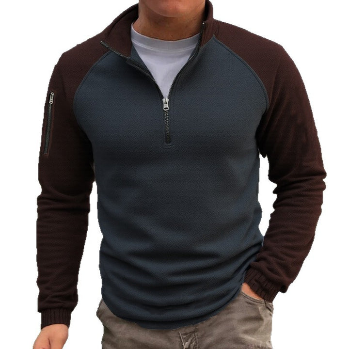 Herren slimfit Halbzip-Pullover mit Raglanärmeln, Waffelstruktur und Ärmeltasche Drune