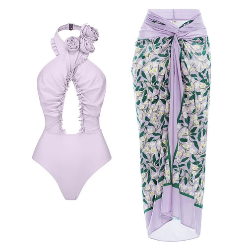 Damen Einteiliger Badeanzug mit floralem Cut-Out und Rüschen Drune