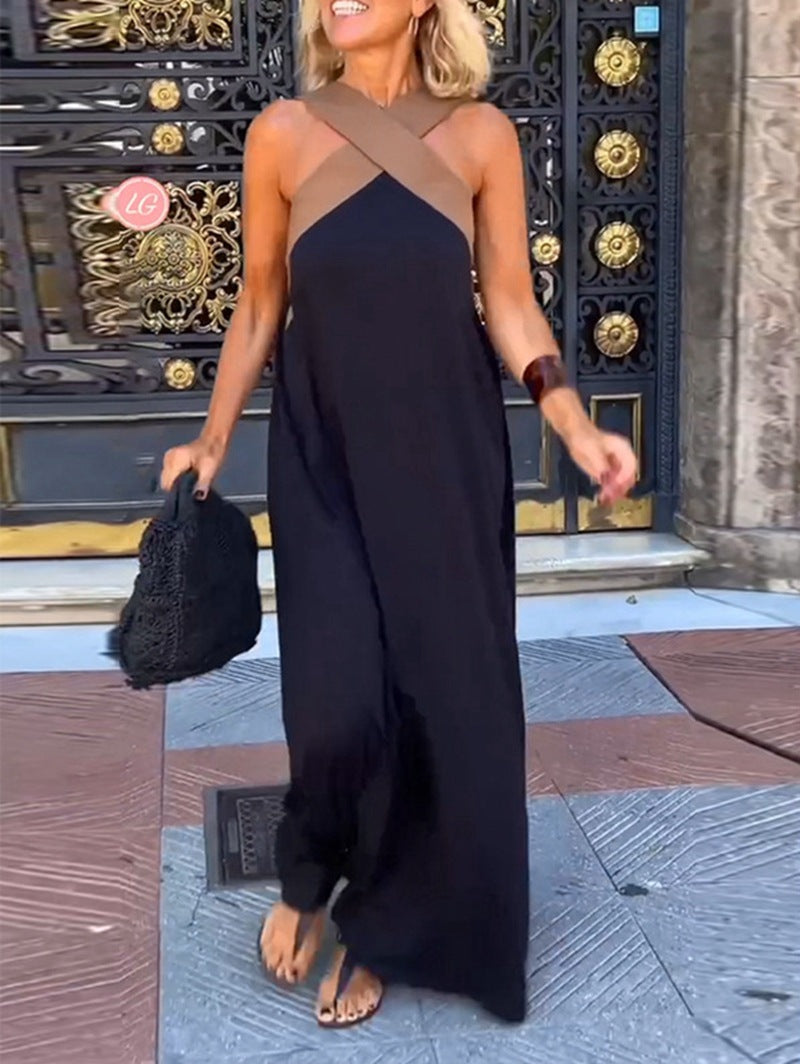 Damen nan luftiges Kaftankleid mit überkreuztem Trägerdetail, Brustpasse und weitem Fall Drune