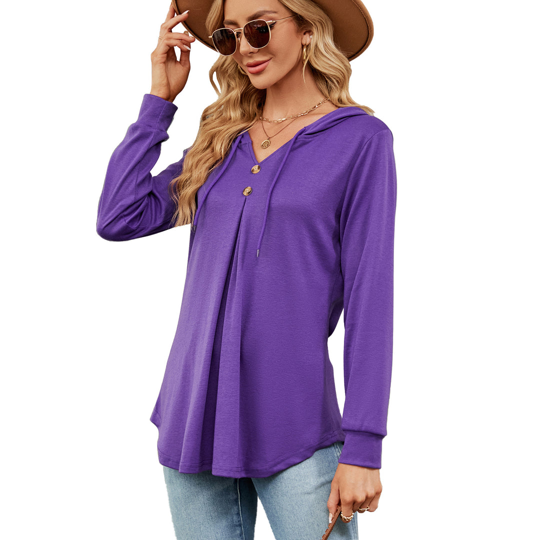 Damen Viskose Hoodie mit Knopfleiste und asymmetrischem Saum Drune