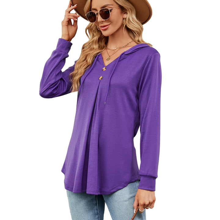 Damen Viskose Hoodie mit Knopfleiste und asymmetrischem Saum Drune