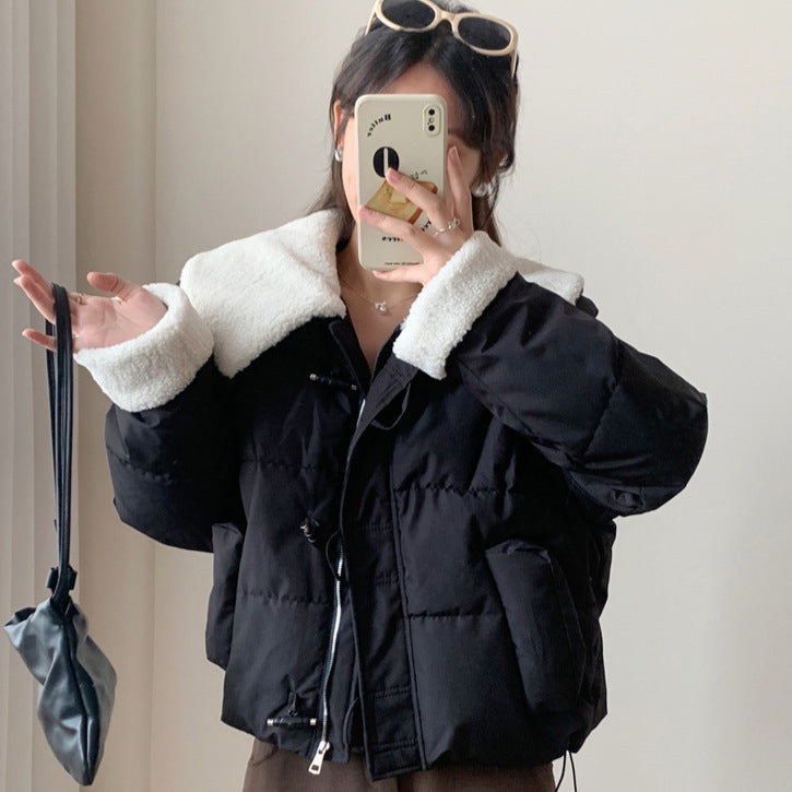 Damen Kuschelige Daunenjacke mit abnehmbarem Teddykragen Drune