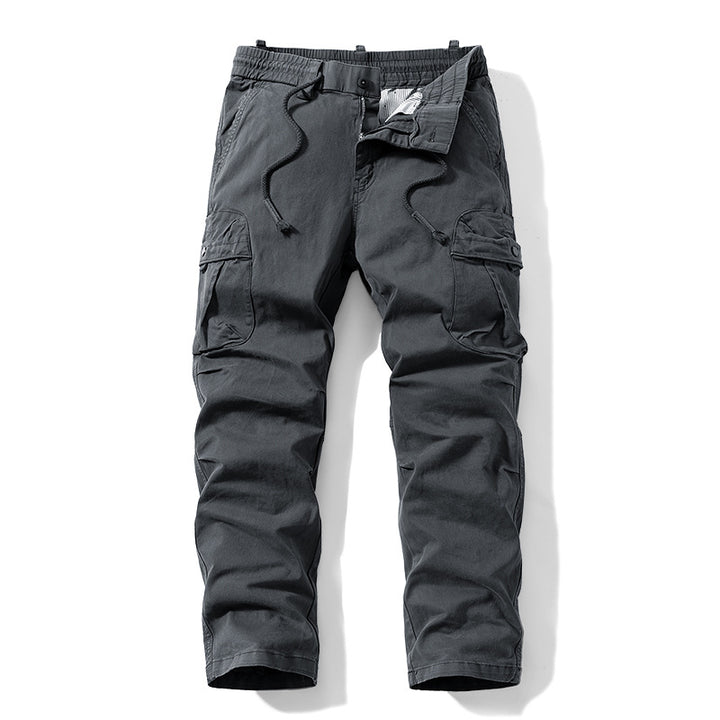 Herren Relaxed-Fit Canvas‑Cargohose mit Elastikbund, verdecktem Tunnelzug und Mehrfach‑Klappentaschen Drune