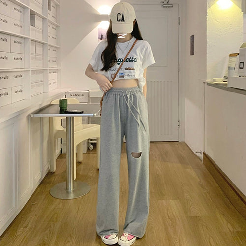 Damen lässige weit geschnittene Sweatpants mit modischem Cut-Out und elastischem Bund